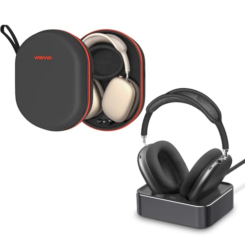 Complete Charging Set for Airpods Max - All-Day Power Bundle, Magnetic Charger Dock & Portable Battery Carrying Case, Auto Sleep Mode (Space Gray & Black)