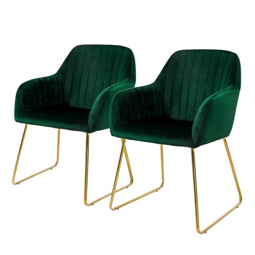 Ml-Design Juego De 2x Sillas De Comedor Verdes Asiento Ergonómico Acolchado Tapizado De Terciopelo, Patas De Metal Dorado Sillón De Diseño Moderno Para Mesa De Salón Escritorio Dormitorio O Cocina
