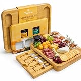 Cheese Board Gift Set with Knives & Dipping Bowls – Large Charcuterie Platter with Flavoured Chutneys – Dad Birthday, Housewarming & Easter Gifts