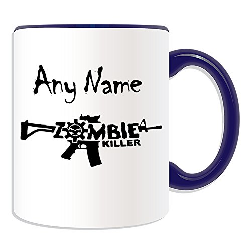 Personalised Gift - Zombie Killer Mug (Scary Design Color) - Any Name Message Unique - Evil Outbreak Undead Walking Dead Voodoo Bloody Apocalypse Gun Rifle Slogan