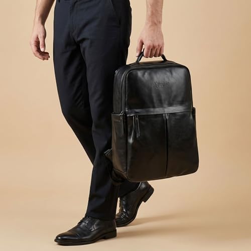 Image of VISMIINTREND Leather Laptop Backpack Bag for Men & Women | Casual, Office, College, Travel, Airport, Weekender Bag | Fits upto 15.6 Inch Laptop, Macbook | Durable | Birthday, Rakhi Gifts