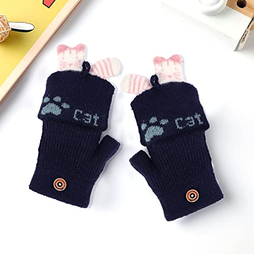 Kids Cute Cat Fingerless Glove Winter Knit Convertible Glove Children Half Finger Warm Glove Gift for Kids 3 to 6 Years4