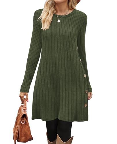 Image of OFEEFAN Long Sleeve Dress for Women Crew Neck Fall and Winter Tunic Dress with Pockets
