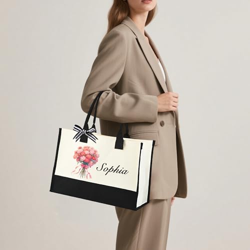 Personalized Initial Canvas Beach Tote, Monogrammed floral bag for Women, Beach Bag, Makeup Pouch, Tote Bag2