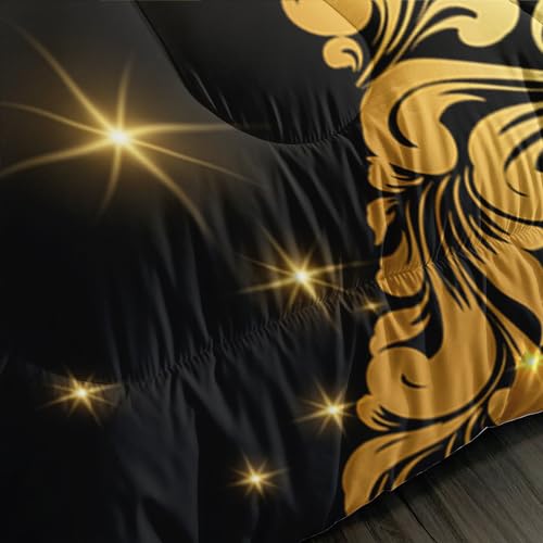 Image of AILONEN Eiffel Tower Comforter Set Queen Size,3 Pieces Black Gold Flower Butterfly Bedding Set,Romantic Tower Printed Quilt and 2 Pillowcases