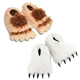Ibeauti 2 Pairs Adults Big Feet Hobbit Slippers White Bear Slippers for Men Women Couples