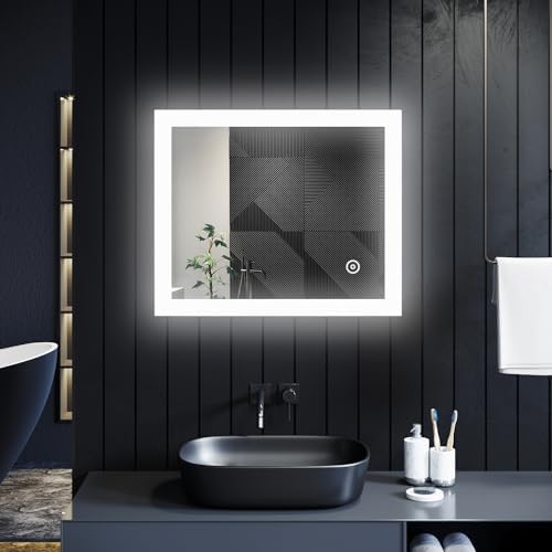 ELEGANT 800x600mm Bluetooth Bathroom Mirror with Shaver Socket, Backlit Illuminated Wall Mounted Vanity Mirror with Demister Pad, Dimmable Touch Switch Control Smart LED Bathroom Light Mirror