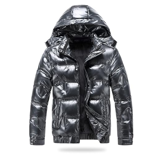 JEsilunmaMY Men's Thermal Shiny Hooded Puffer Jacket Winter Coats Water-Resistant Down Coats Insulated Padded Puffy Coat