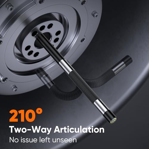 Image of T Takmly Two-Way Articulating Borescope with Light, 210 Steerable 1080P Endoscope Camera, 0.33inch Semi-Rigid Snake Scope, 4.3 inch IPS Screen, 32GB, 5.5FT for Automotive Engine HVAC Wall Mechanics