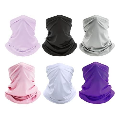 Jelbolin Neck Gaiter Bandana Face Mask: 6 Pack Cooling Gator Mask Breathable Face Cover Ski Neck Scarf Protection from Dust Sun for Men Women Motorcycle Running Gaitor Facemask Balaclava, White