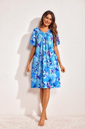 Image of Ekouaer Womens House Dress Floral Print Nightgown with Pockets Mumu Dress