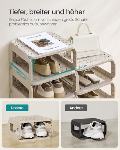 SONGMICS Schuhregal schmal, 5 Fächer, platzsparend, Schuhablage, hoch, Schuhaufbewahrung, offen, Regal für Eingangsbereich, Flur, Badezimmer, cappuccinobeige LPC037K01