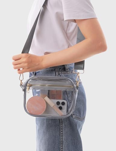 Image of Fibrdoo Clear Bag Stadium Approved, Leather Clear Crossbody Purse Bag for Concerts Sports Events Festivals