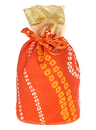 Image of Kuber Industries Multiuses Bandhej Print Potli Bag for women with Drawstring Set of 15 (Assorted)
