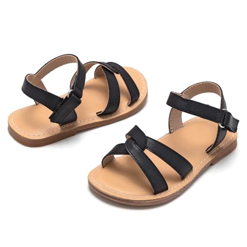 Image of Kolan Toddler Girl Sandals Open Toe Flat Princess Dress Shoes Little Kids