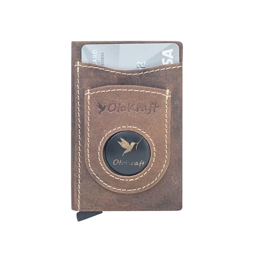 OTOKRAFT AirTag Wallet for Men – Pop-Up Card Holder RFID Blocking Slim Leather Wallet with Built-in AirTag Holder, Holds 8 Cards & Cash, ID Window, Internal Slots, Premium Full Grain Leather