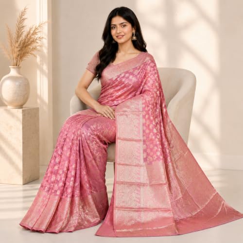 Image of Organza Silk Saree Wedding For Women Banarasi Sadi Original Kanchipuram Pure Rich Pallu Sari With Blouse Piece