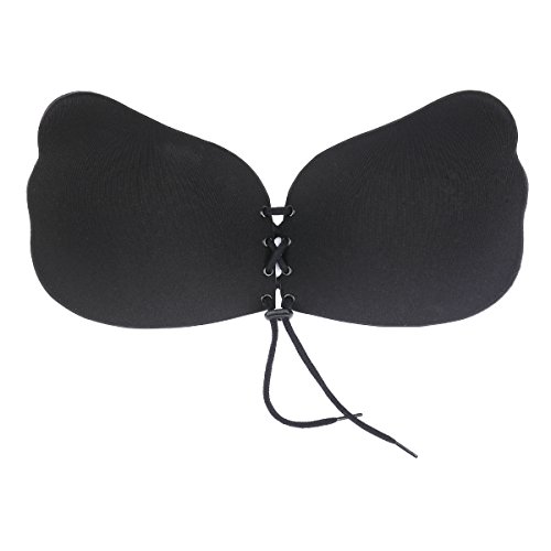 MEINAIER Women's Self Sticky Bra for Backless Adhesive Invisible Strapless Bras (E, Black, Large)