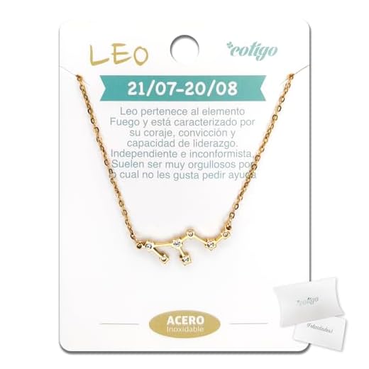 Cotigo Collar Signo Zodiaco Acero Inoxidable, 12 Collar Constelaciones con Colgante Horóscopo de Circonita - Collar Mujer para Joyería Astrología (Leo - Dorado)