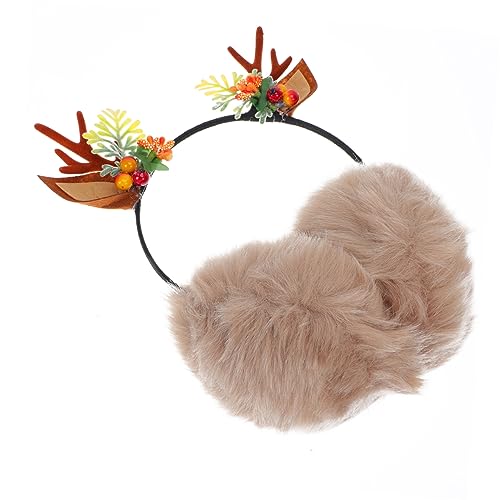 Ipetboom 1Pc Adorable Winter Warm Earmuffs with Antler Design Cute Ear Protection for Women for Christmas Outdoor Activities and Present Giving