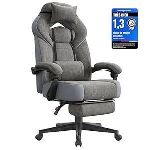SONGMICS Gaming-Stuhl, Bürostuhl, Computerstuhl, ergonomisches Design, mit Fußstütze, verstellbares Kopfkissen, Lendenkissen, Tragkraft 150 kg, schiefergrau OBG077G01