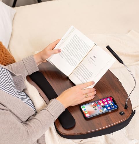Sofia + Sam Oversized Lap Desk with Memory Foam Cushion | Detachable USB Light | Fits Laptops Up to 20\" | Brown and Black | Computer Lap Tray | Laptop and Writing | Bed Table