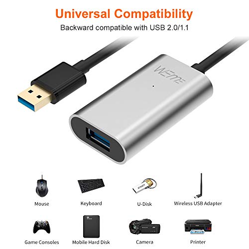 USB 3.0 Extender, WEme USB Extension Cable with Aluminum Alloy Housing, Type A Male to Female Cord for Oculus Rift, VR Headset, HTC Vive, Xbox, USB Peripheral Devices, 5 Meters 16.4 Feets