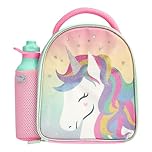 Polar Gear Glitter Unicorn Insulated Kids Lunch Bag Holder and 600ml Water Bottle, Polyester, 600 milliliters, Pink