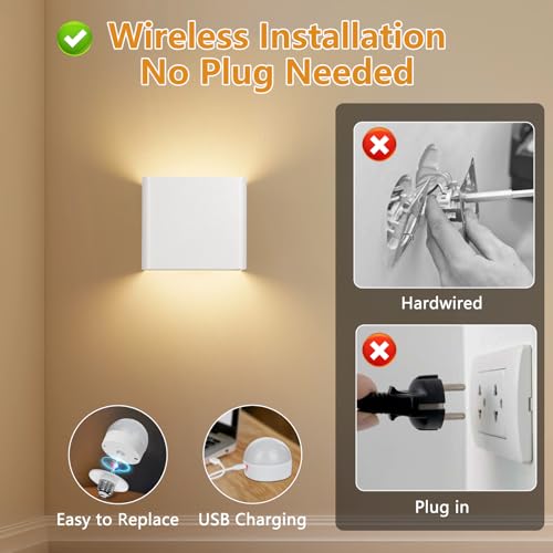 Lampara pared sin cables USB recargable para pasillo y dormitorio con luces LED ajustables 2