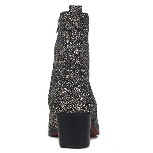 OSSTONE Dress Boot for Men Leather Glitter Chukka Designer Boots Casual Heel Shoes Zipper-up4