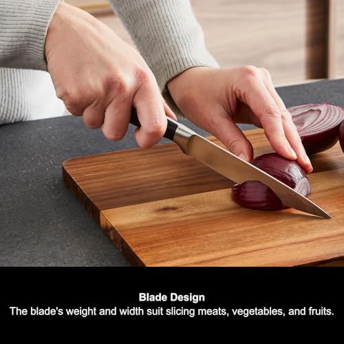 Morphy Richards 5-Piece Knife Block with Sharpener, Kitchen Set, Butt-Welded Design, Long Lasting Sharpness, Precision Cutting, Ergonomic, Acacian Wood, Paring, Ultilty Slicing, Bread, Chef, 868000 - Image 5