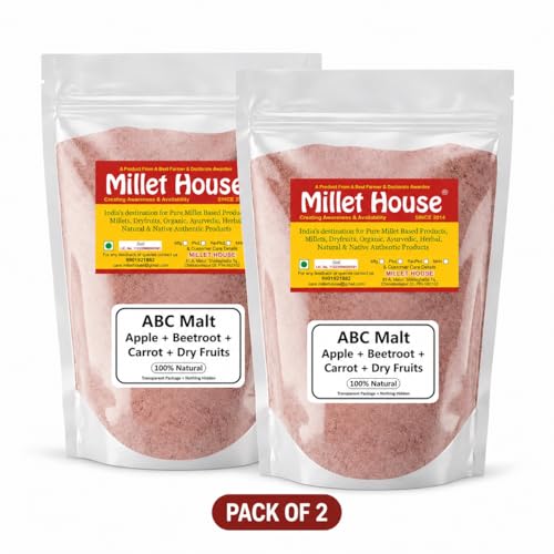 Image of Millet House ABC Mix Malt Powder | Apple, Beetroot, Carrot + Dry Fruits | No Preservatives | No Refined Sugar | Natural Health Drink for Kids & Adults | Ready-to-Mix | 400g Pack