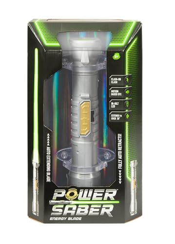 POWER SABER - Verde - sabre laser para crianças e adultos a partir dos 6 anos - Extensível e retrátil - Brinquedo a laser luminoso realista e seguro, 30 cm/Desdobrado 89 cm - Caixa aberta