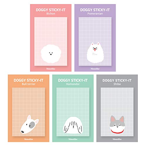 モノライク 犬 スティッキー Doggy sticky-it - 5セット粘着メモ用紙 50シートお互い違うデザイン5種セット