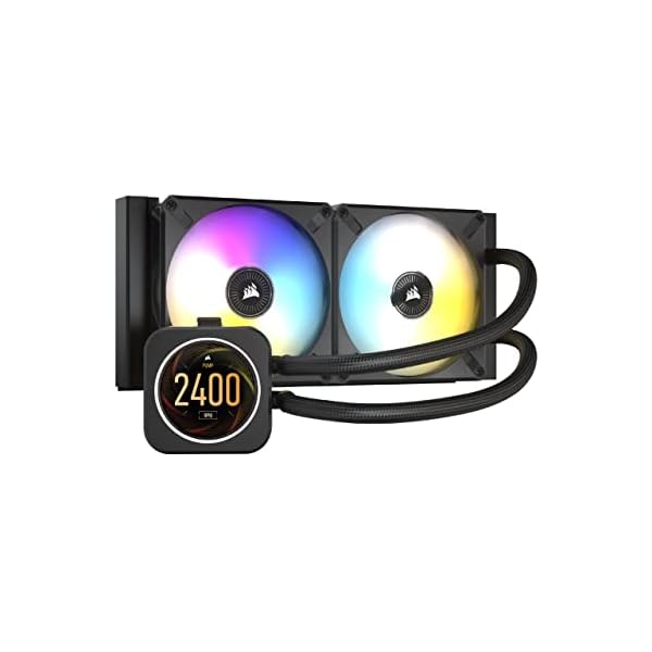Corsair iCUE H100i ELITE Refrigerador de CPU Líquido con Pantalla LCD (Pantalla LCD IPS Personalizada, 40 LED RGB Dinámicos, Ventiladores de 120 mm, Radiador de 240 mm) Negro
