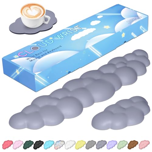 Image of JIKIOU Upgrade Leather Cloud Wrist Rest for Keyboard and Mouse & Cup Pad | Wish Gift-Cute Cloud Shape, Comfortable and don't Irritate to Skin, Non-Slip PU Base,Soft Memory Foam filled for Pain Relief