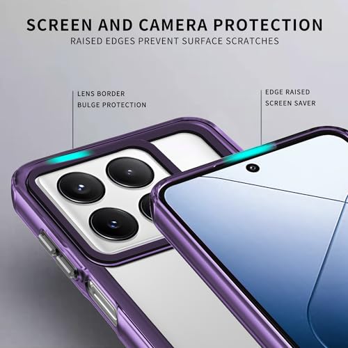 Image of Kapa Warrior Acrylic Clear Back Cover for Xiaomi 14 (5G) | Slim Shockproof [Military Grade Protection] Hybrid Bumper Case (Purple Sides)