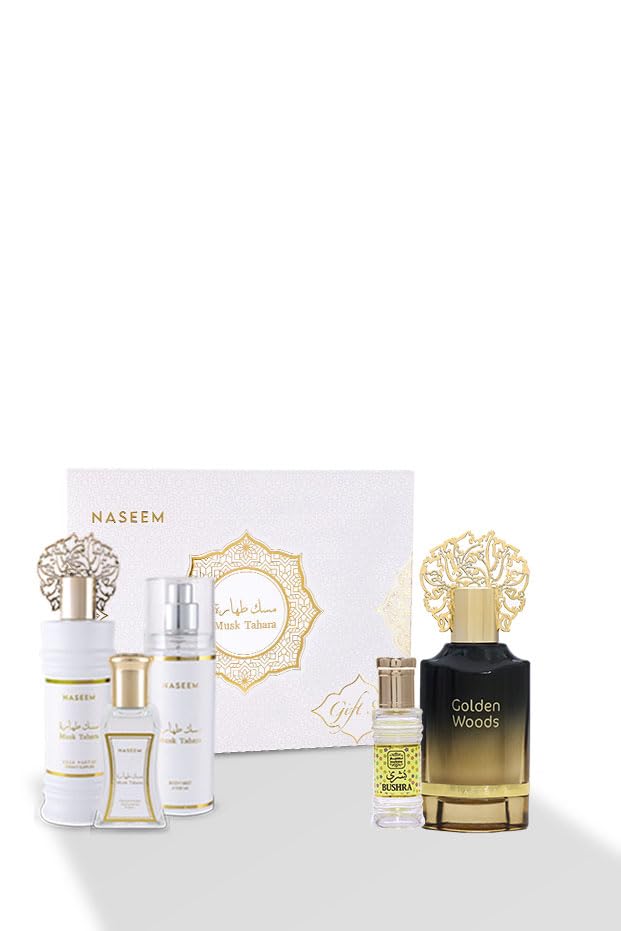 NASEEM Special Combo Perfume Gift Set for Men & Women | Musk Tahara Gift Set (3 Pcs), Golden Woods EDP 55ml & Bushra Roll-On 6ml | Pack of 3-image-37