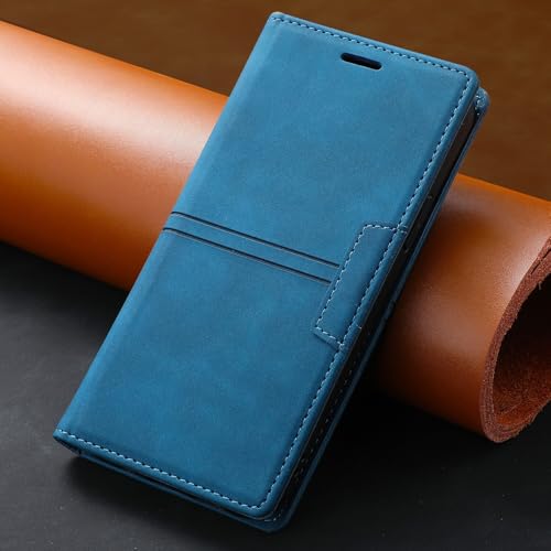 Étui bleu Google Pixel 9 Pro XL : housse portefeuille en cuir à rabat magnétique chic