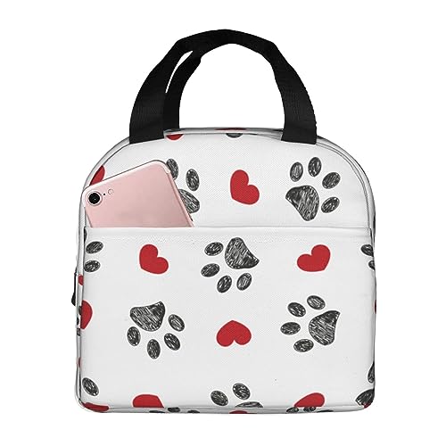 ランチバッグ かわいい犬の爪赤い心 人気 おしゃれ 軽量 保冷保温 男女兼用 通勤 通学