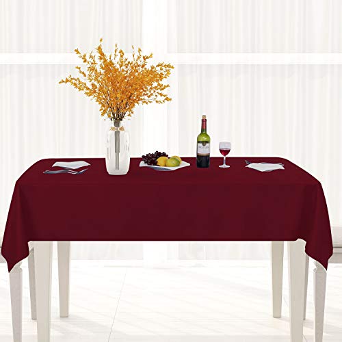 Image of sancua 100% Waterproof Rectangle PVC Tablecloth - 60 x 84 Inch - Oil Proof Spill Proof Vinyl Table Cloth, Wipe Clean Table Cover for Dining Tables, Buffet Parties and Camping, Burgundy