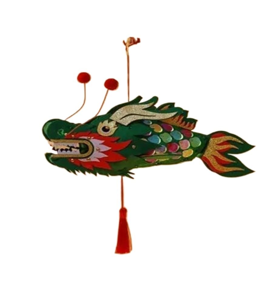 1pcs Mid-Autumn Festival Children's Hand Held Dragon Fish Lantern Handmade Dragon Lantern Material Package New Year(Ivory)