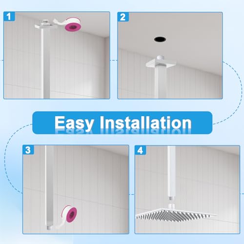 Drettyer Shower Arm with Flange 24 Inches Ceiling Mount Square Straight Extender Extension Pipe Replacement, Extra Long Shower Arm For Fixed Rain Shower Head or High Ceiling, Brushed Nickel by Drettyer - Used condition - Image 4