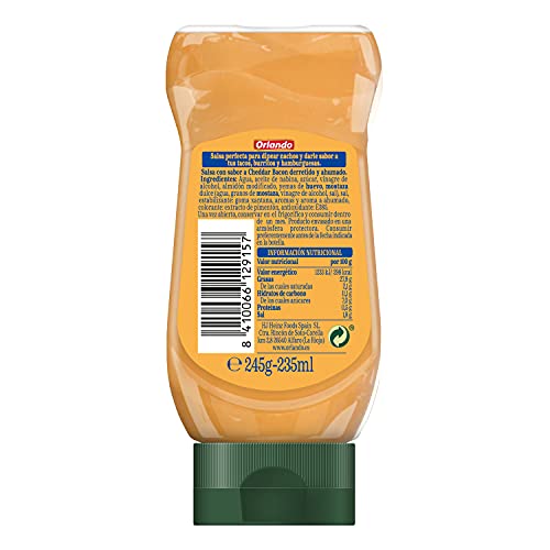 Orlando Salsa Queso Cheddar con Bacon Bocabajo 245g