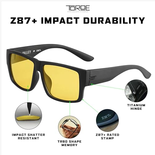 Image of TOROE Z87+ Polarized Safety Sunglasses Matte Black TR90 Frame, ANSI Rated Lens