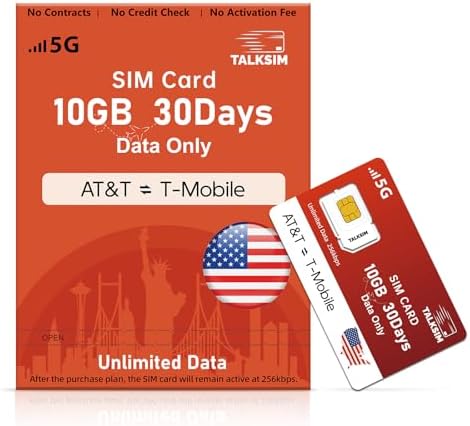 Unlimited Data SIM Card 10GB 30Days, Support AT&T, T-Mobile Network