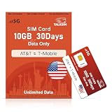 TALKSIM Unlimited Data SIM Card 10GB 30Days, Support AT&T, T-Mobile Network