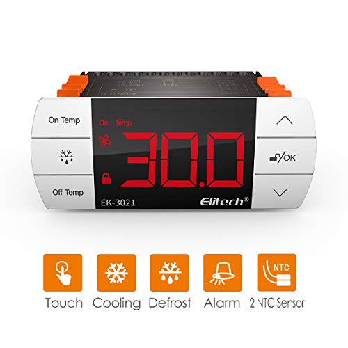 Elitech EK-3021Régulateur de température avec écran tactile, Thermostat à 2 relais, sortie refroidissement et décongélation, deux capteurs/sondes