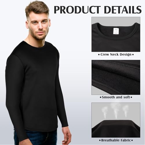 Patelai 3 Pack Thermal Underwear for Men Top Crew Neck Long Sleeve Shirt Fleece Lined Base Layer for Cold Weather3