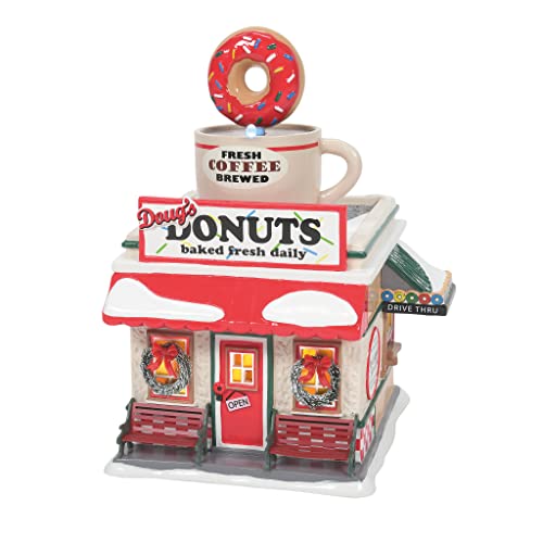Department 56 Snow Village Doug's Donut Shop Animated Lit Building, 8.78 Inch, Multicolor